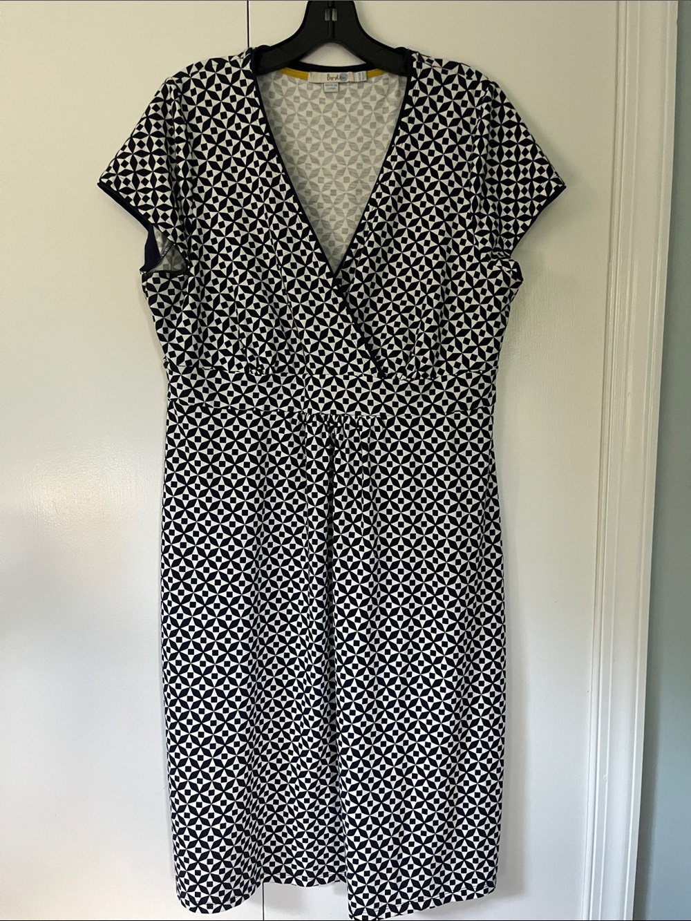 Boden Jersey Navy and White Geometric Faux-Wrap Midi Dress
